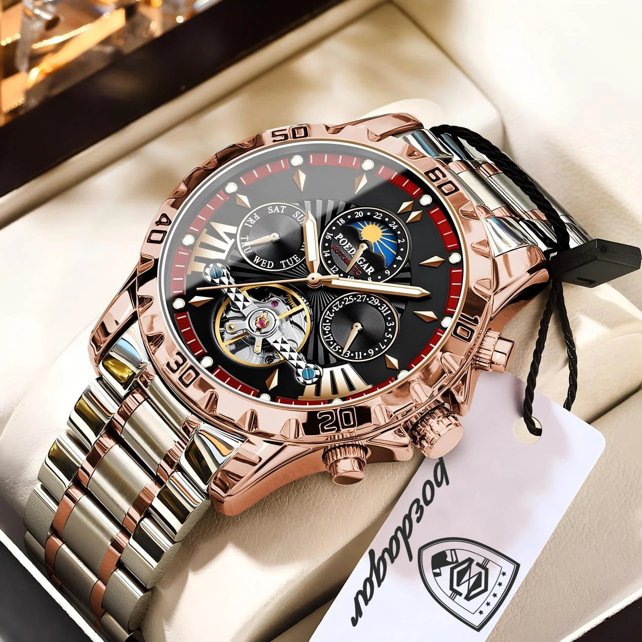 POEDAGAR Luxury Men Watch Luminous Waterproof Hollow Tourbillon Male Clock Week Date Business Automatic Mechanical Men's Watches