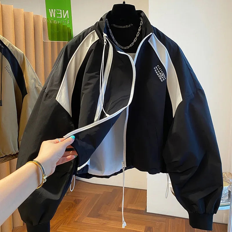Elegant Stand Collar Zip Jacket for Women
