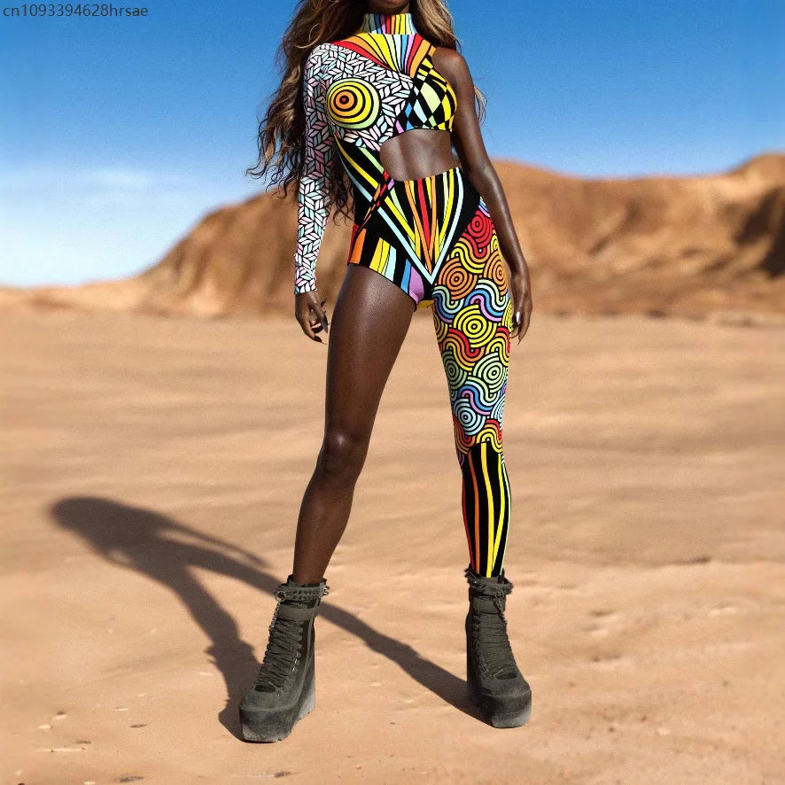 Women's Cyberpunk Rainbow Asymmetrical Bodysuit