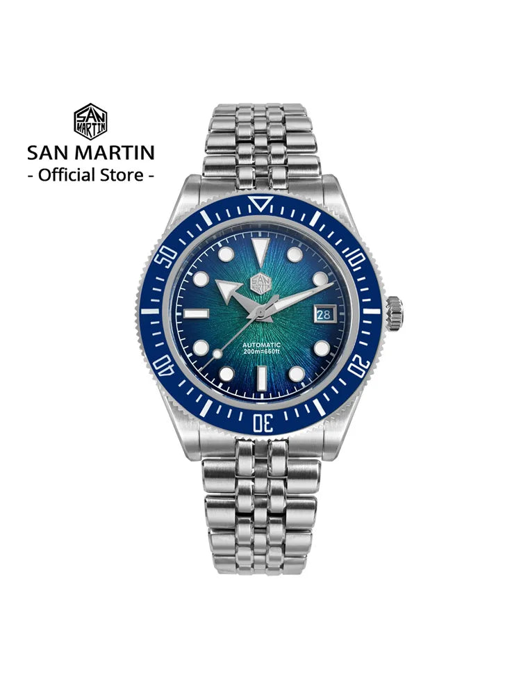 San Martin 40mm Men's Luxury Diver Watch Miyota 9015 Enamel Sunburst Dial Automatic Mechanical Wristwatch Waterproof 200m SN0148