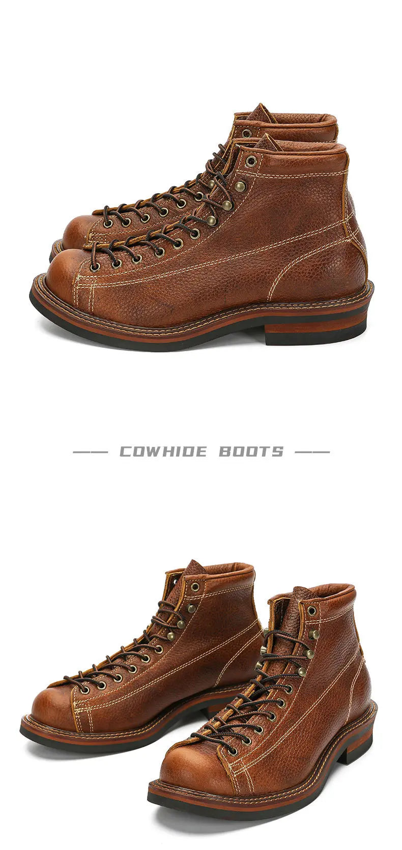 KOWM Hiking shoes men's walking boots British thick soled cowhide high top motorcycle boots ankle sneakers  casual trekking shoe