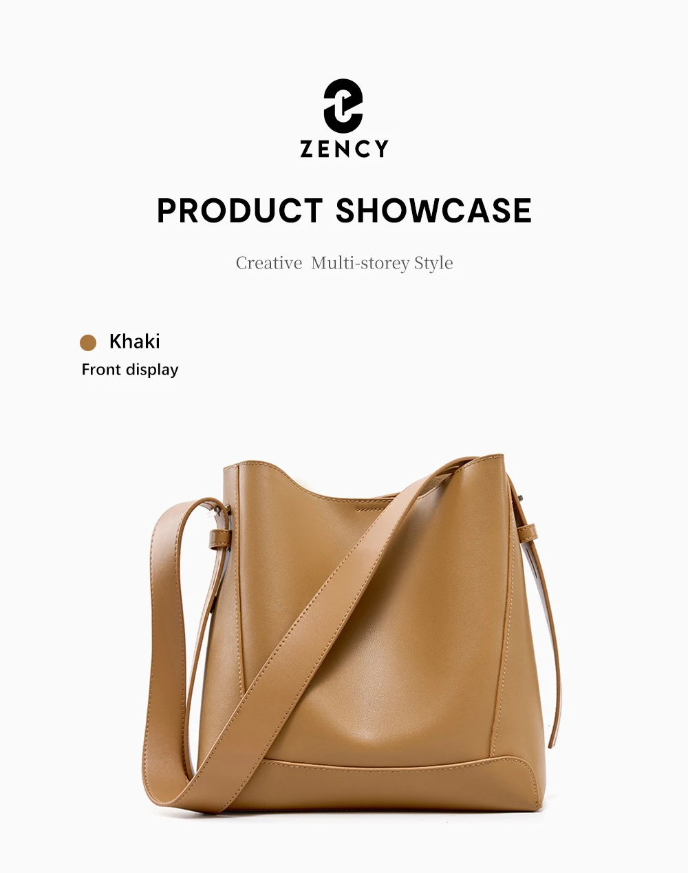 Zency New 2026 TrendyTwo Layer Cow Leather Shopper Shoulder Bag Commuter Large Bucket Handbag Simple High Quality Women Tote Bag
