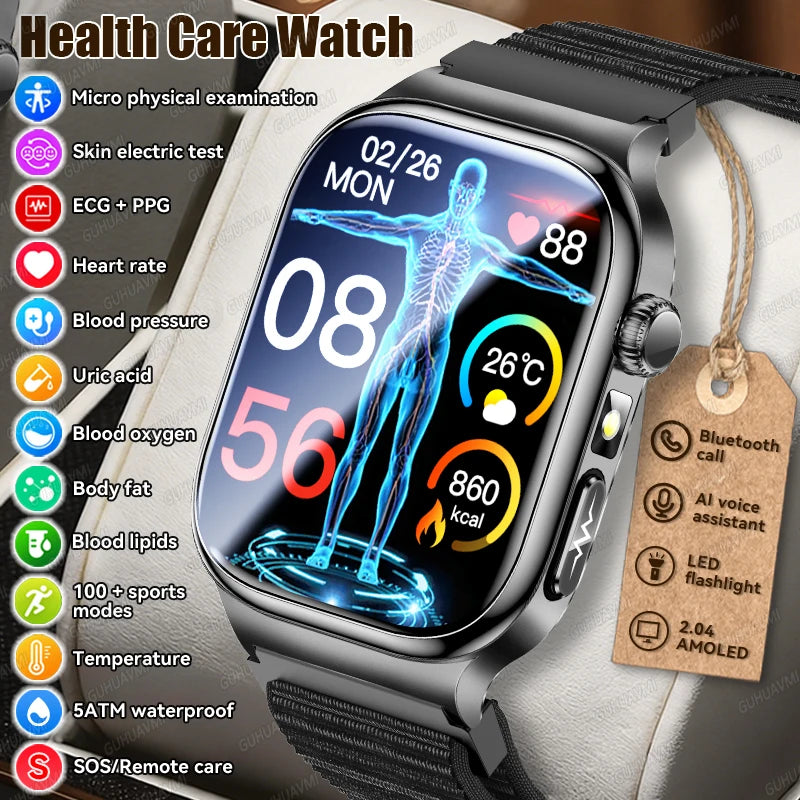 2026 New Accurate Measurement Health Smart Watch ECG+PPG Uric Acid Blood Pressure Blood Lipids BT Call Smartwatchs For Men Women