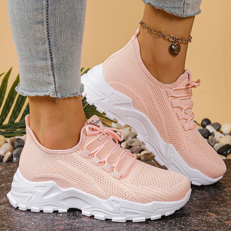 Women's Knitted Mesh Slip-On Sneakers — Breathable Platform Running Shoes