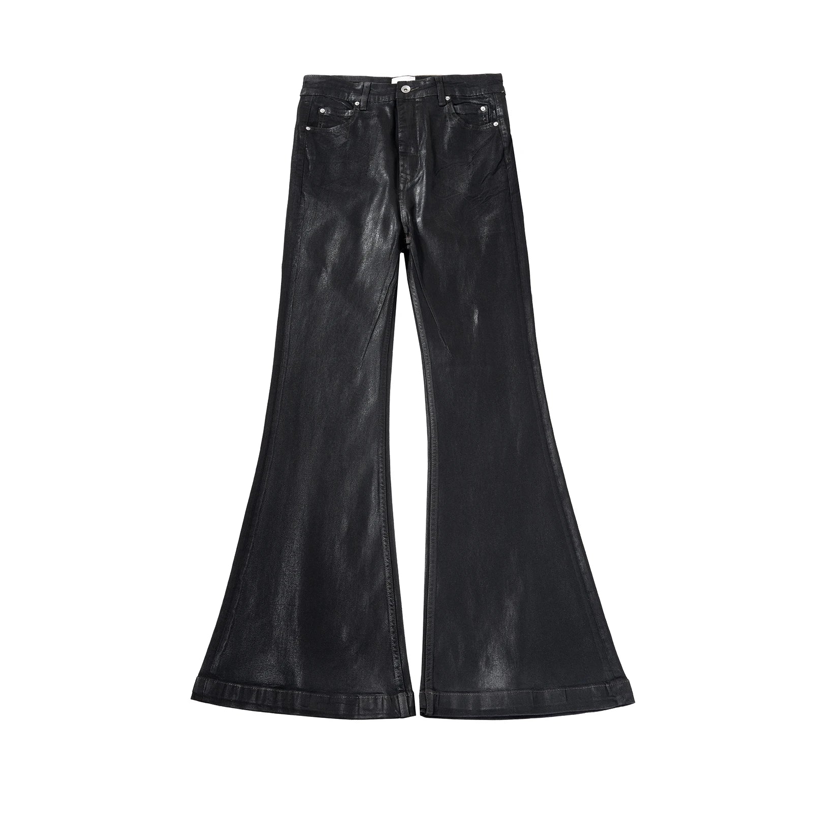 Black Waxed Leather Stretch Flare Jeans