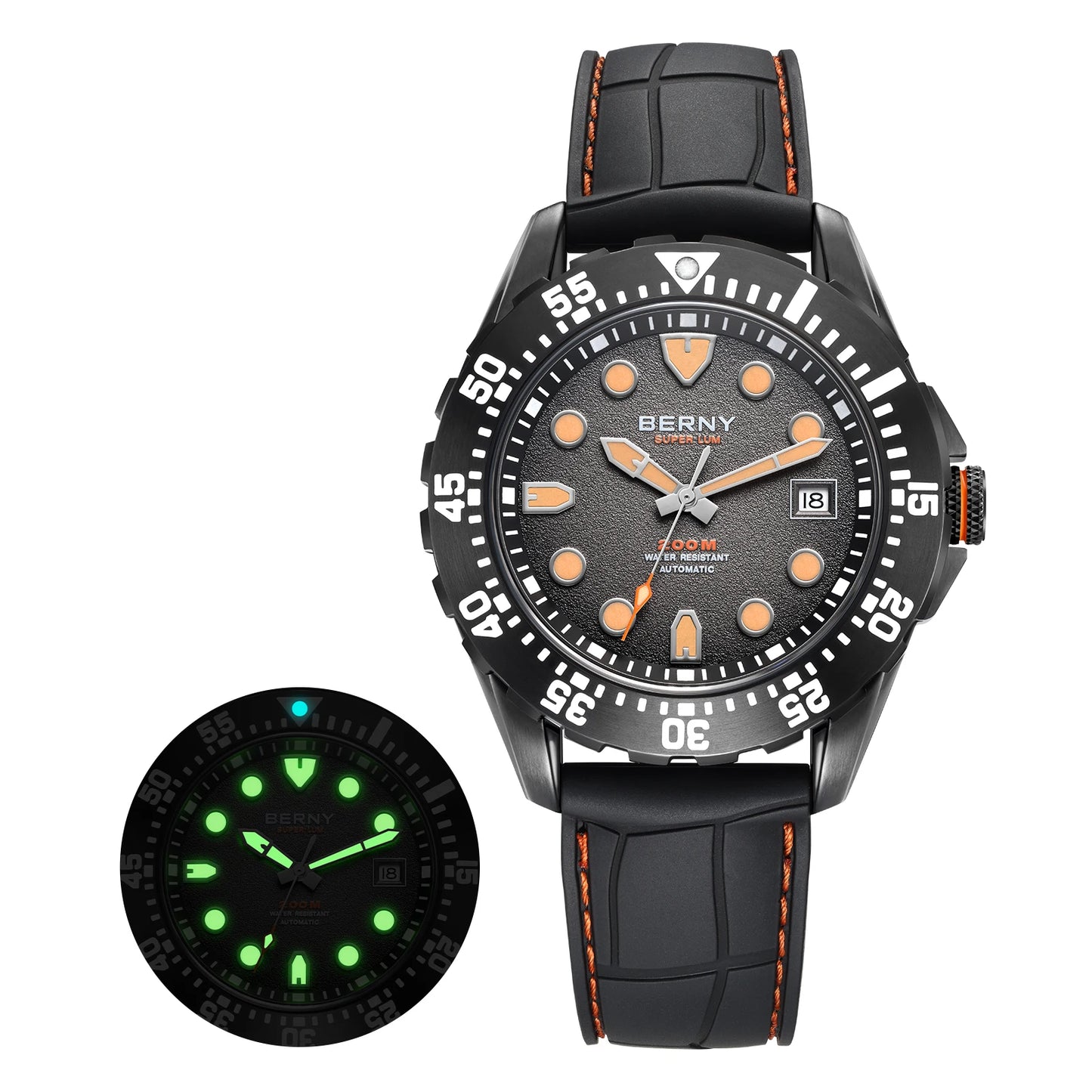 BERNY 20ATM Automatic Diver Watch for Men MIYOTA 8215 Top Accuracy 316L Steel Supper Luminous Sapphire AR Men's Diving Watches