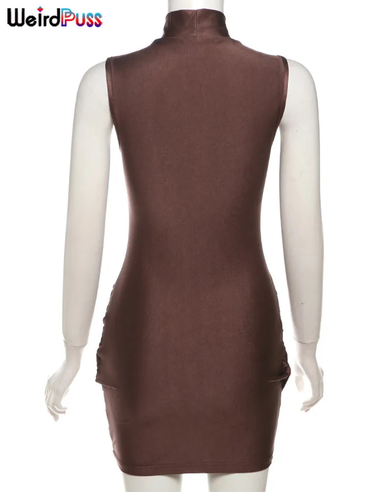 Nibber Cross Ruffles Mini Bodycon Dress