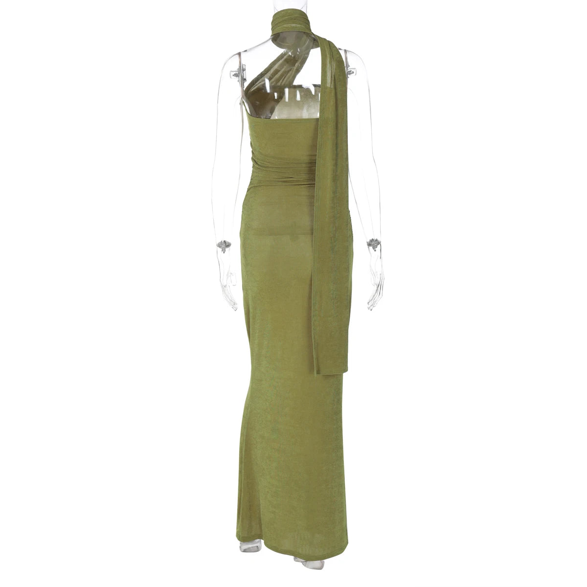 Elegant Halter Ruched Backless Maxi Dress
