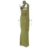Elegant Halter Ruched Backless Maxi Dress