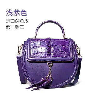 KEXIMA Crocodile Embossed Leather Round Shoulder Bag