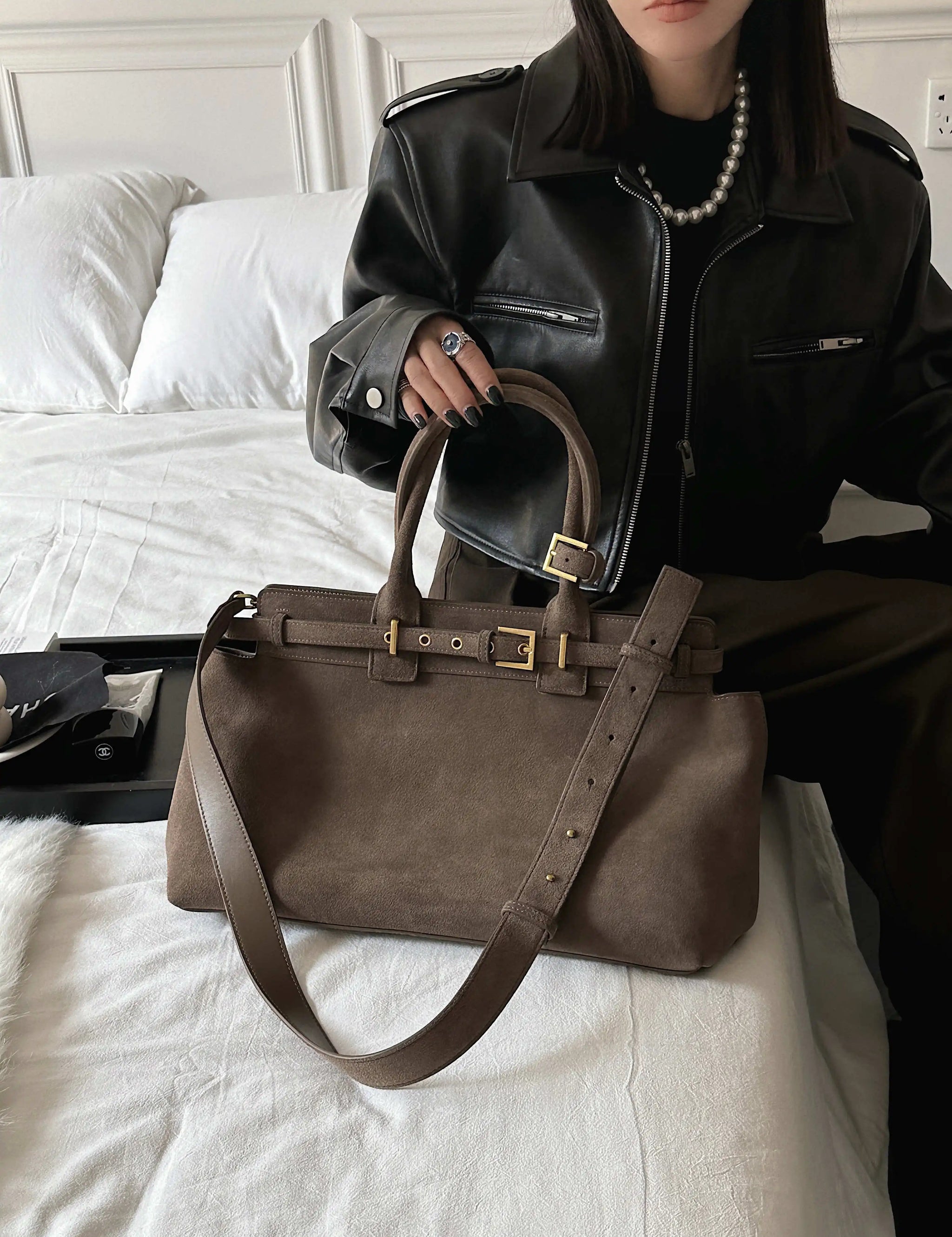 Motingsome 100% Natural Suede Bag Women Tote Luxury Designer Bags Roomy Casual Tote Crossbody Fashionable Handbag and Purses New