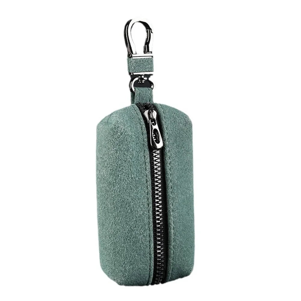 Portable Keychain Wallet for Men Women Large-Capacity Double Zipper Key Pouch Bag Suede Leather Key Case Unisex Coin Purse