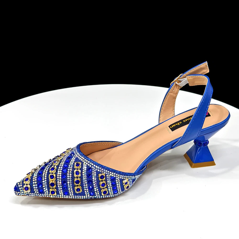 Rhinestone Pointed-Toe Slingback Heels & Bag Set