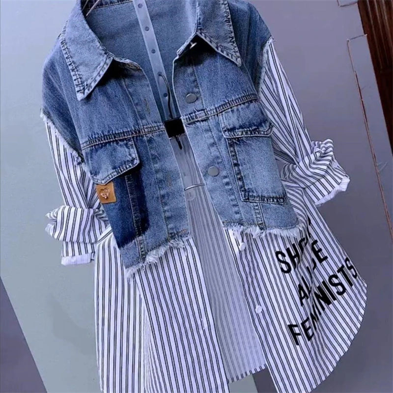 Two-Tone Splicing Denim Jacket