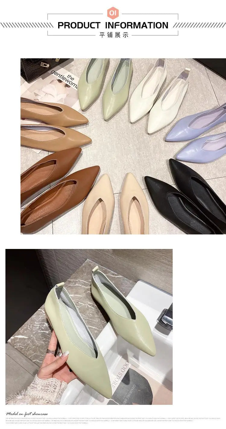 Genuine Leather Pointed-Toe Flats for Women