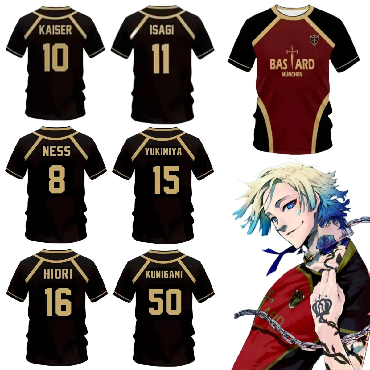 Japan Anime Michael Kaiser Shirt Isagi Cosplay Costumes Bastard Munchen Yukimiya Reo Ness Hiori Football Shirt 3D Printing