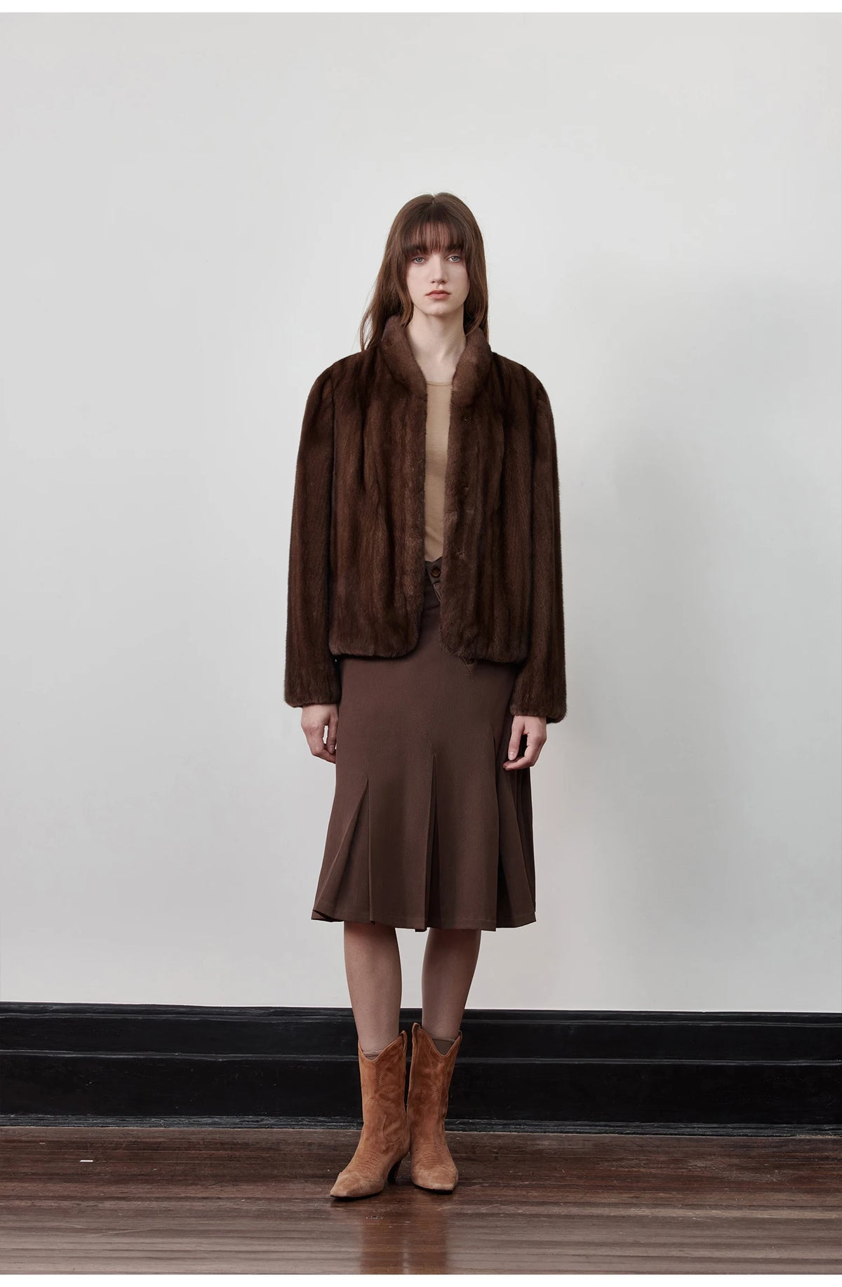 Women's Short Faux Fur Coat with Stand Collar