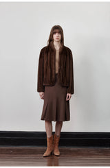 Women's Short Faux Fur Coat with Stand Collar