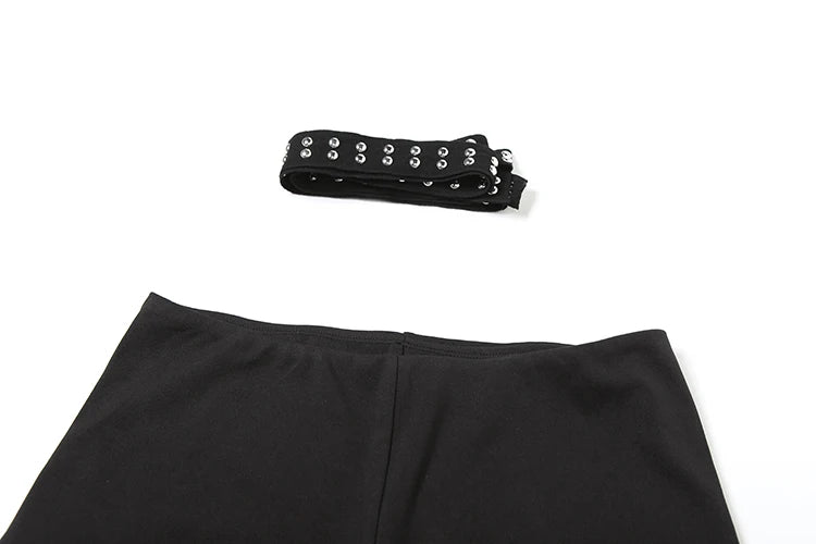 Nibber Sexy Hollow 3-Piece Set Women Hollow Biased Collar Backless Vests+Rivet Waistband+Simple Solid Shorts Slim Midnight Suits
