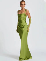 Elegant Backless Satin Maxi Dress – Sleeveless Halter Bodycon Party Gown