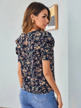 Women's Floral Print Puff-Sleeve Chiffon Blouse