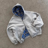 Reversible Oversized Plaid-Lined Hoodie