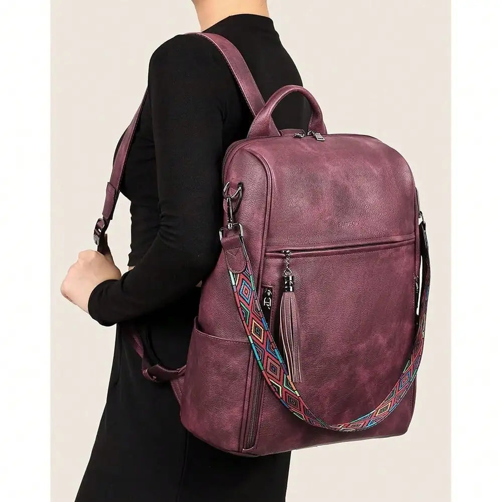 Women's Genuine Leather Laptop Backpack — 15.6" Retro Style