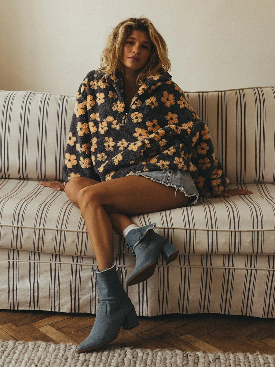 Women's Floral Fleece High-Neck Pullover