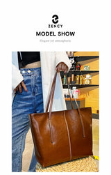New Coffee Women Handbag 100% Genuine Leather Ladies Shoulder Purse Ladies Black Tote Bag Large Capacity Shopper Bags Brown
