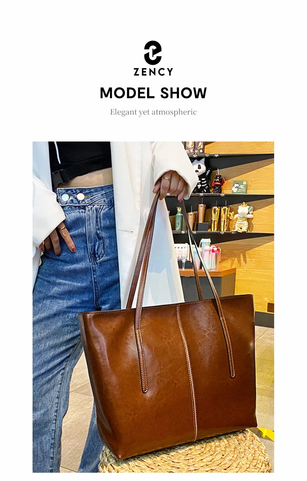New Coffee Women Handbag 100% Genuine Leather Ladies Shoulder Purse Ladies Black Tote Bag Large Capacity Shopper Bags Brown