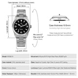 Watchdives WD6610 Luxury Watch Miyota 9015 Movement Mechanical Watch Stainless Steel 100m Waterproof Sapphire Wristwatch