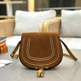 Classic Genuine Leather Saddle Crossbody Bag Vintage Fringe Shoulder Purse For Women Classic U-Shape Stitched Handbag