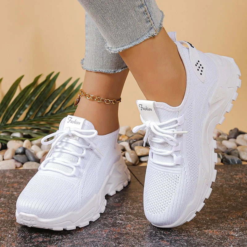 Women's Knitted Mesh Slip-On Sneakers — Breathable Platform Running Shoes