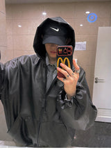 Men’s Oversized Hooded Faux Leather Jacket