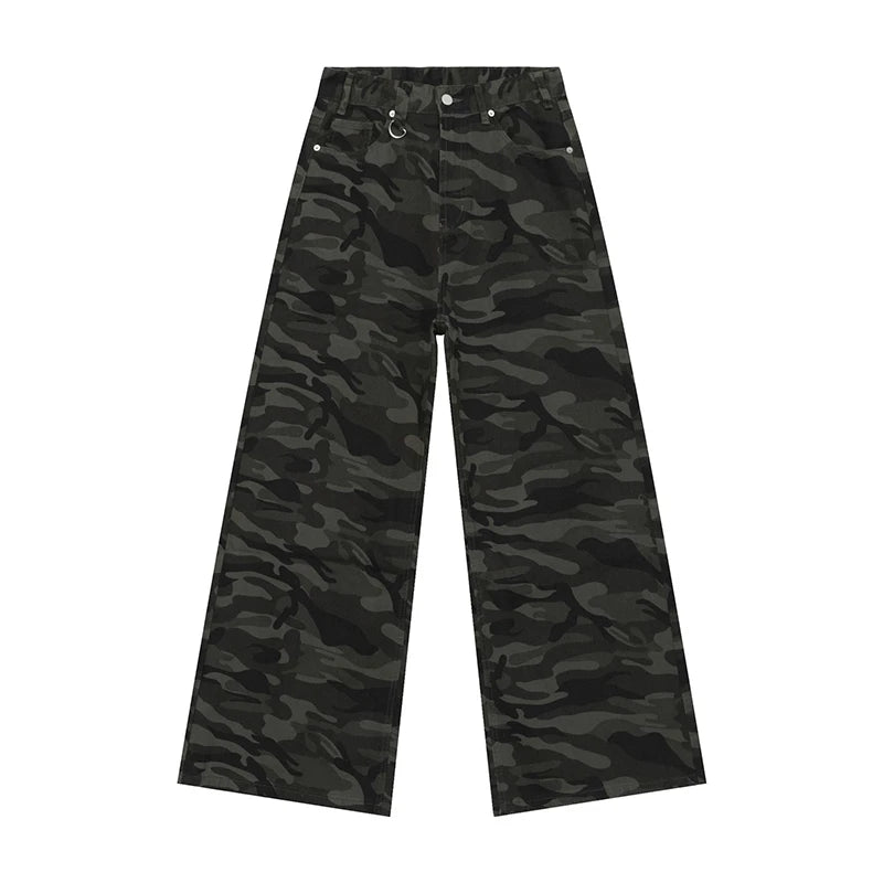 Men's Washed Blue Loose Straight-Leg Jeans