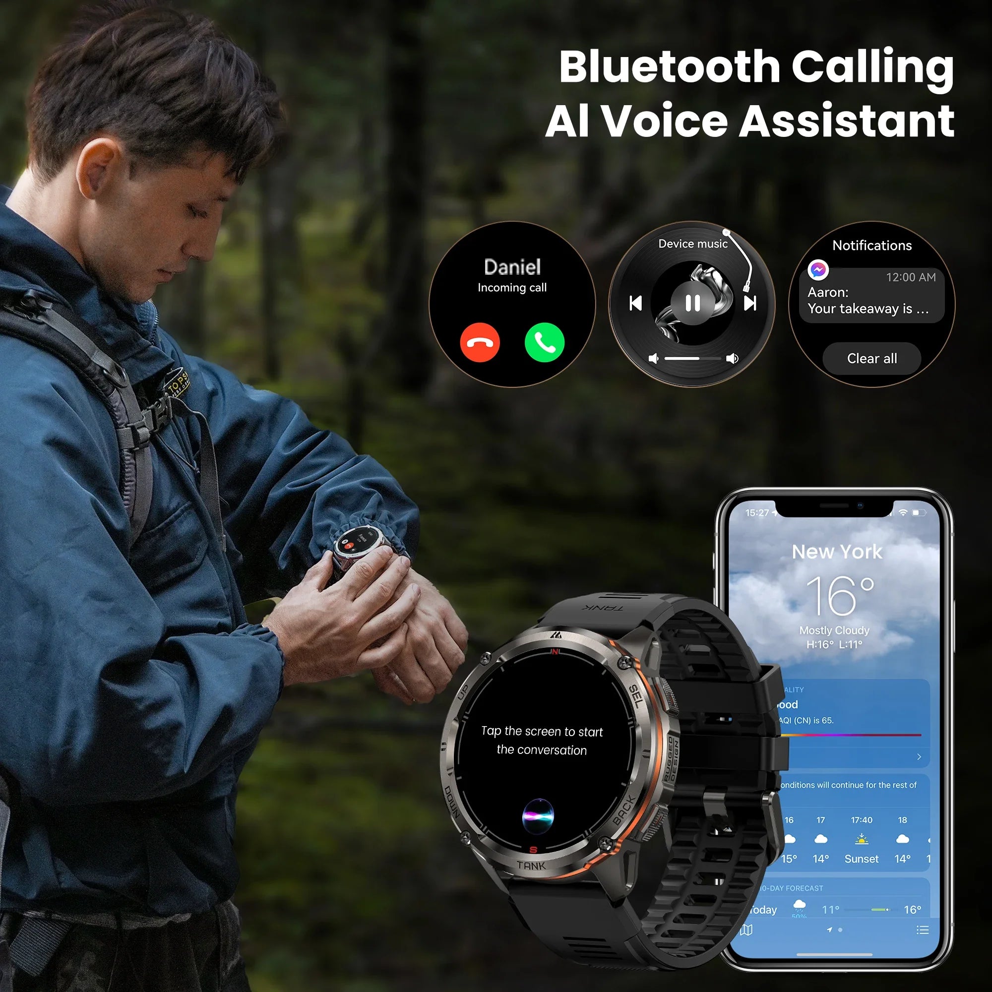 KOSPET TANK T3 Ultra 2 Smart Watch for Men GPS Stainless Steel Extra-Long Battery 5ATM IP69K Waterproof 24/7 Health Monitor