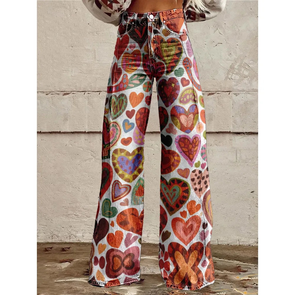 Pop Art Heart Wide-Leg Flare Pants