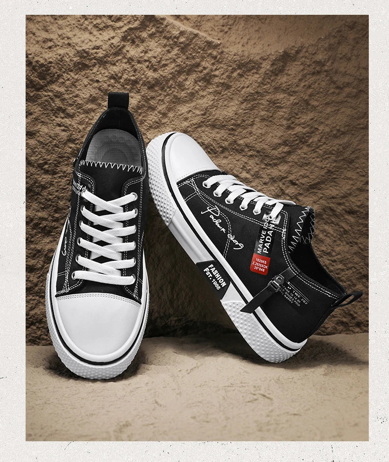 Men's Plus Size Canvas Sneakers — Breathable Lace-Up Casual Flat Shoes