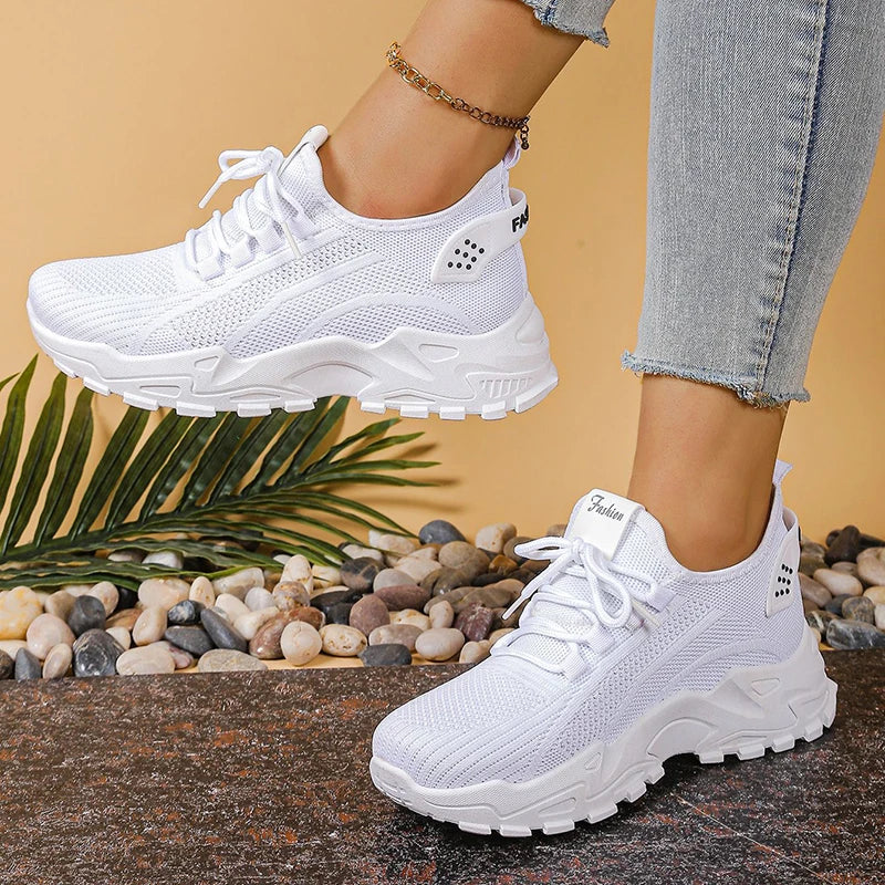 Women's Knitted Mesh Slip-On Sneakers — Breathable Platform Running Shoes