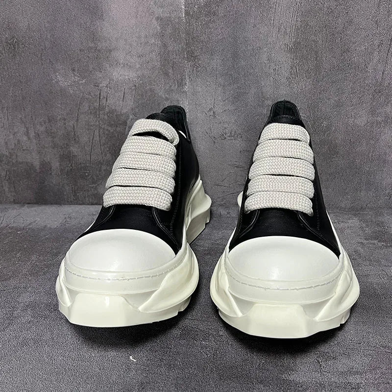 Men's Platform Heels Shoes Leather Women Canvas Luxury Jumbo Lace Up High Street Autumn Flats Black Sneakers