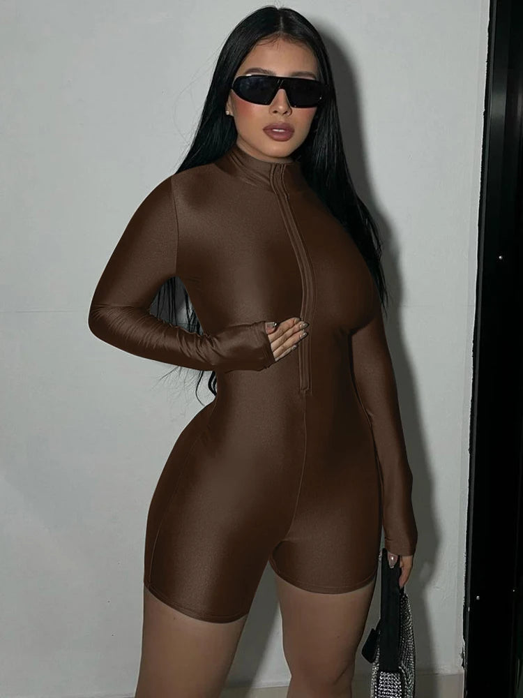 Long Sleeve Zip-Up Bodycon Romper
