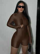 Long Sleeve Zip-Up Bodycon Romper