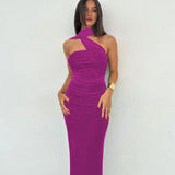 Elegant Halter Ruched Backless Maxi Dress