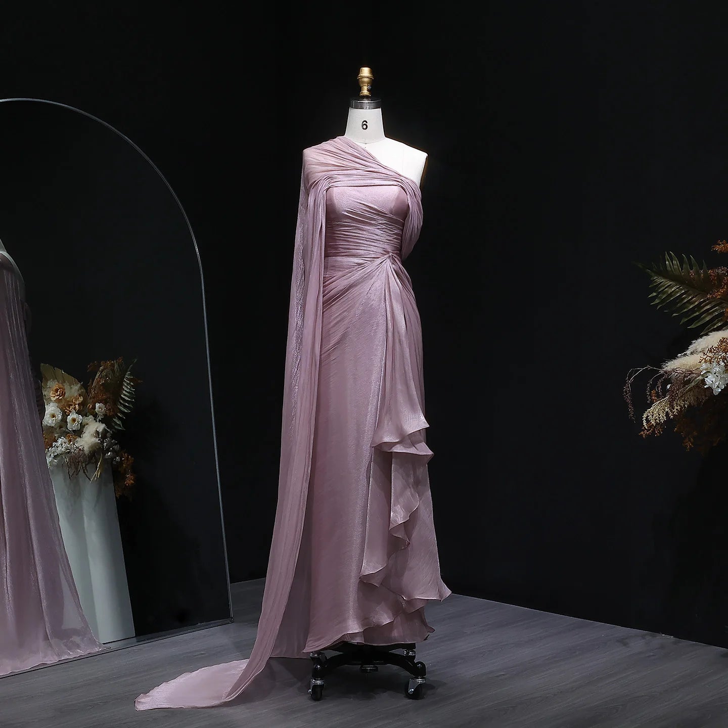 Sharon Said One-Shoulder Draped Chiffon Evening Gown SF199