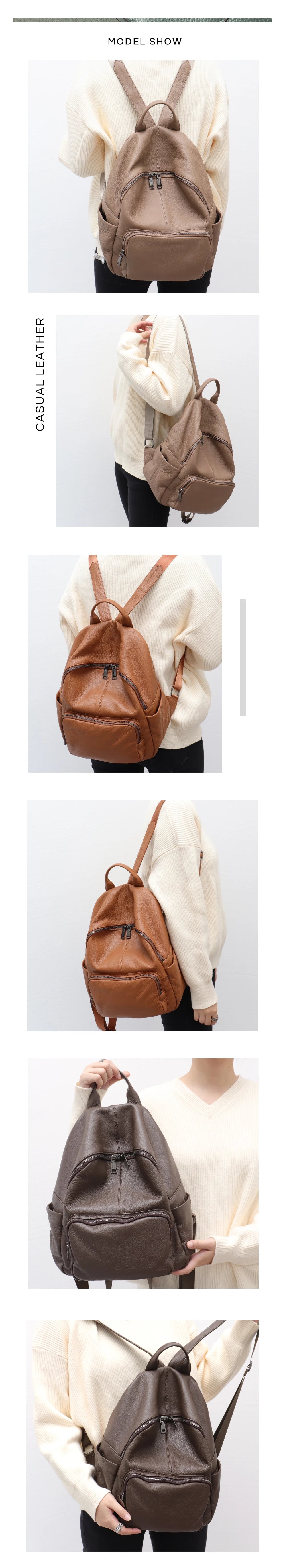 Natural Cowhide Backpack for Women&men Minimalist Design Casual Daily Versatile College Students' Shoulder Bags Travel Knapsack