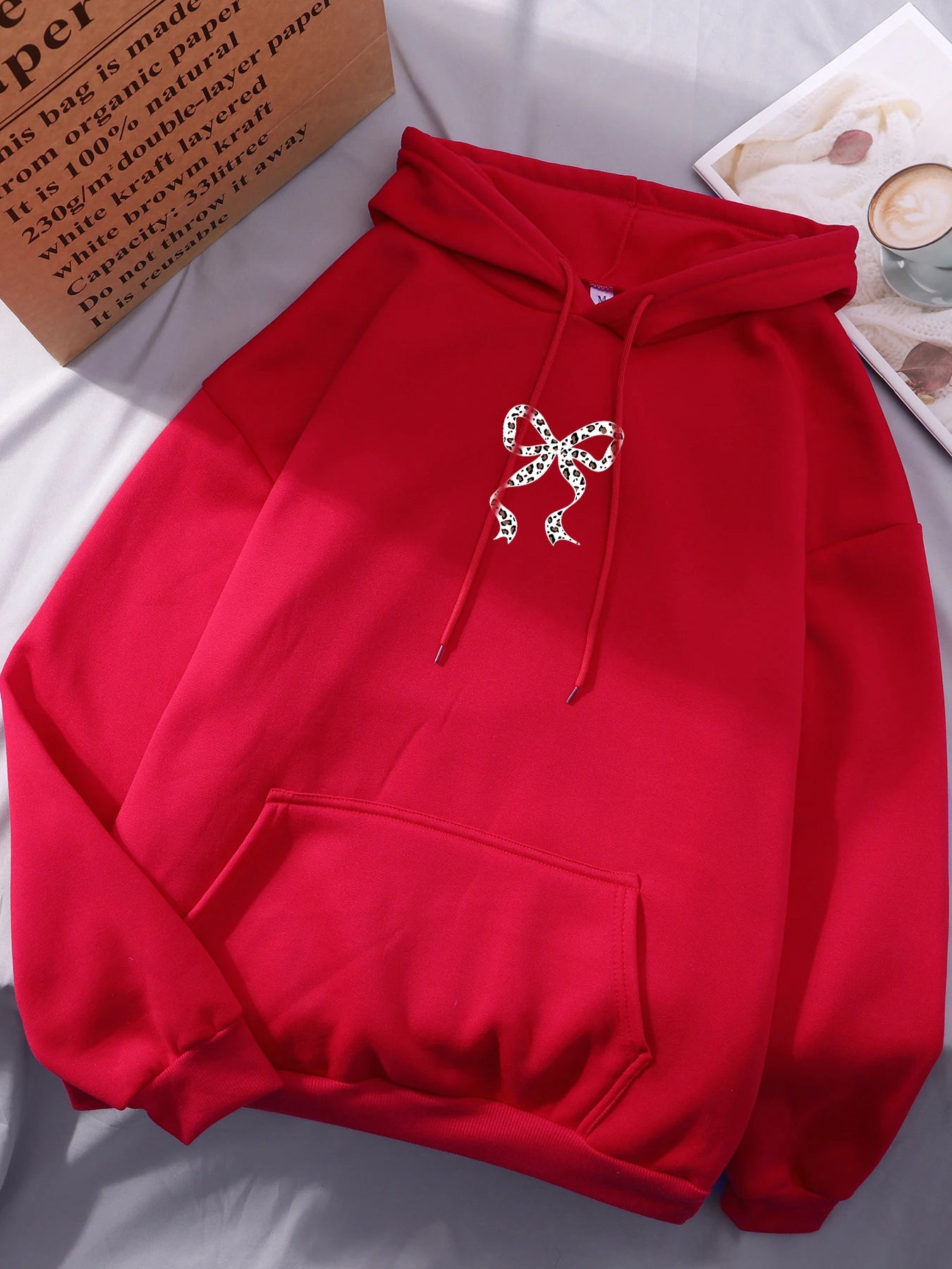 Y2K Bow Leopard Print Fleece Hoodie