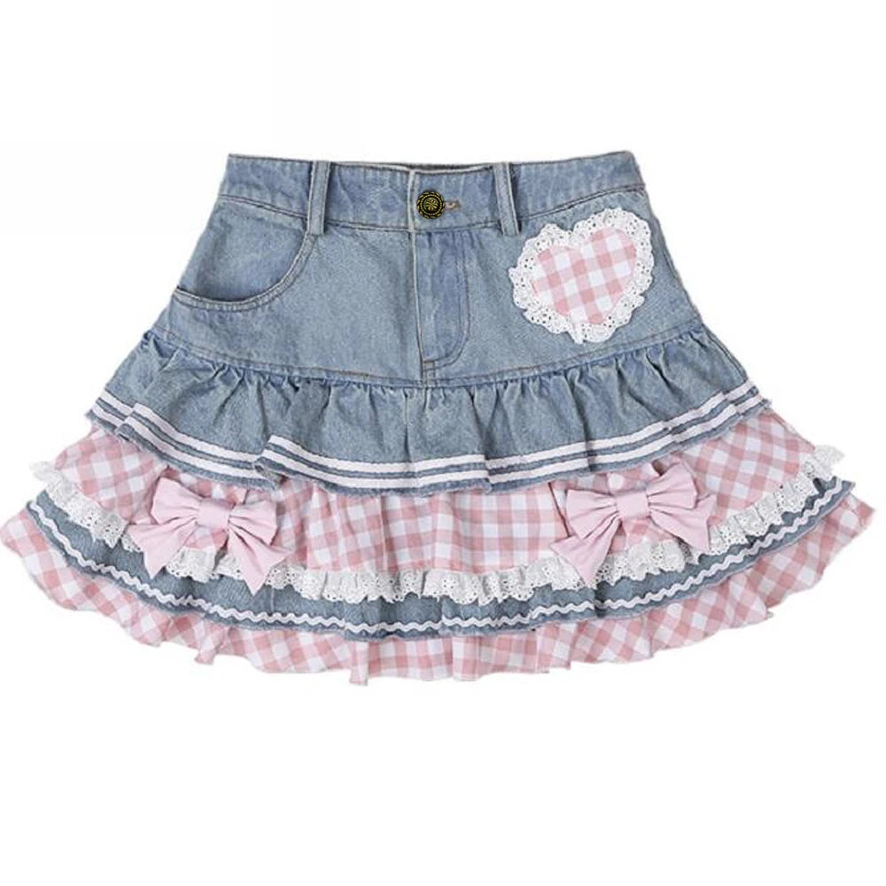 Sweet Lolita Denim Ball Gown Mini Skirt – Kawaii Lace