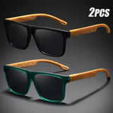 Square Wood-Grain Sunglasses – UV400 & Spring Hinges