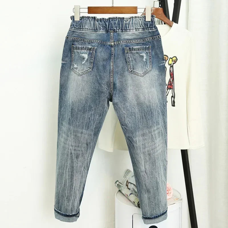 Women's Ripped High Waist Boyfriend Jeans – Plus Size
