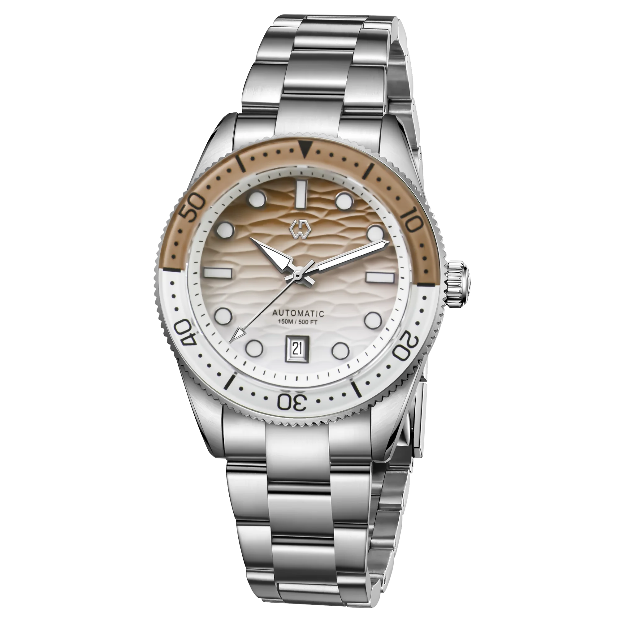 WISHDOIT Men's Automatic Dive Watch With Ocean Blue And White Ripple Dial 8215 Movement Sapphire Glass Mirror